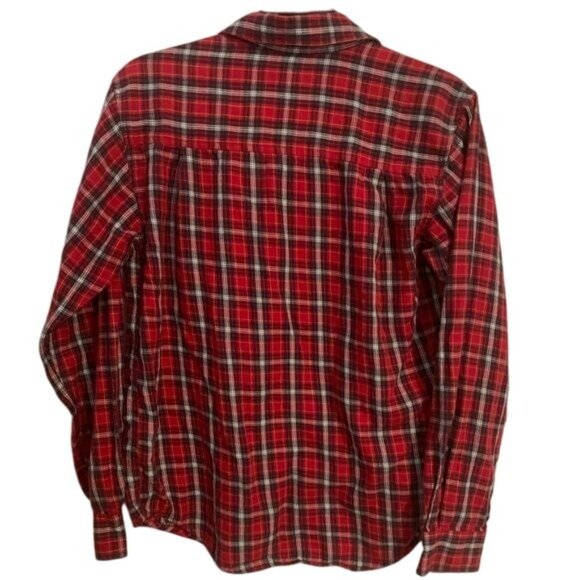 Eddie Bauer Womens Red Plaid Button-Up Shirt Small Long Sleeve 100% Cotton Casua - Picture 6 of 6